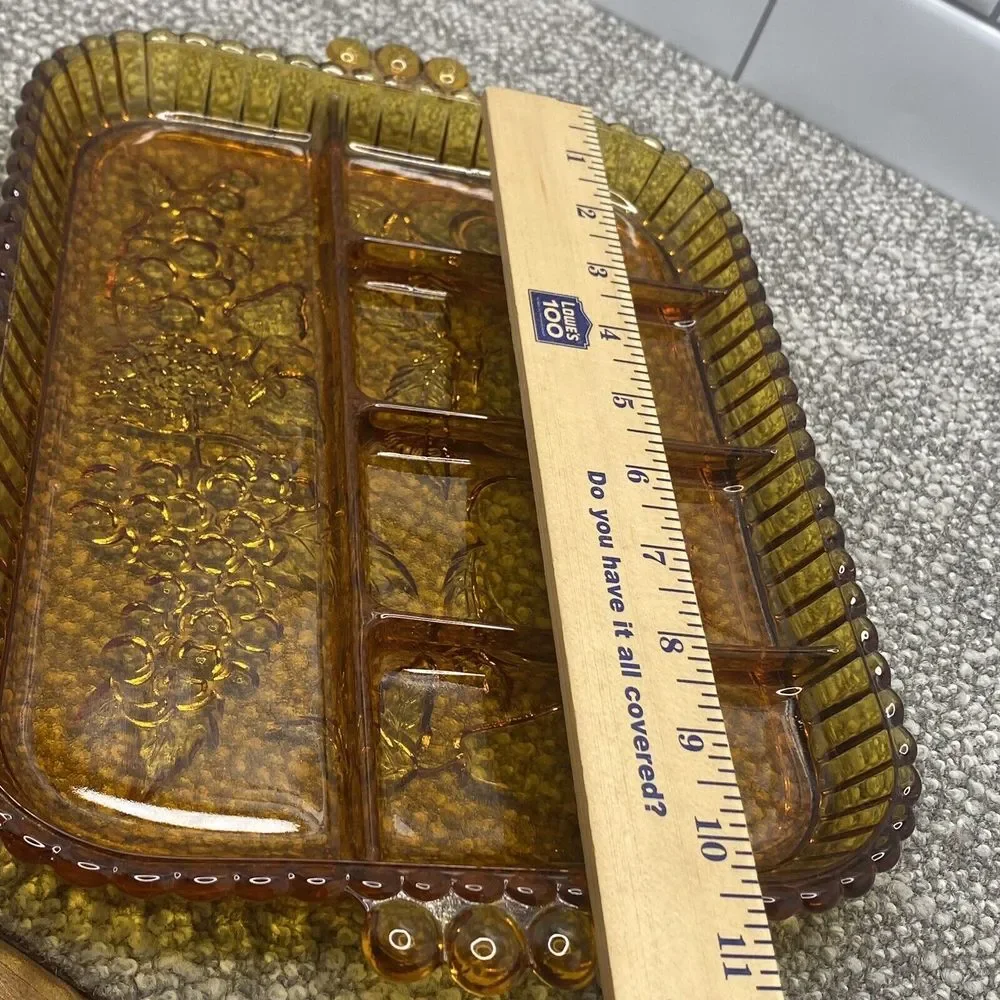 Vintage Glass Amber Fruit Platter Charcuterie Tray‎ Handles